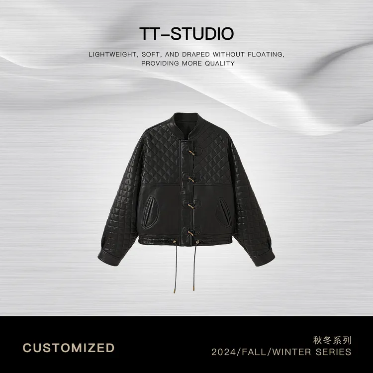 TT【瑪兰皮衣】羊皮真皮皮衣菱格拼接机车骆驼绒外套女装TT-LZ24950