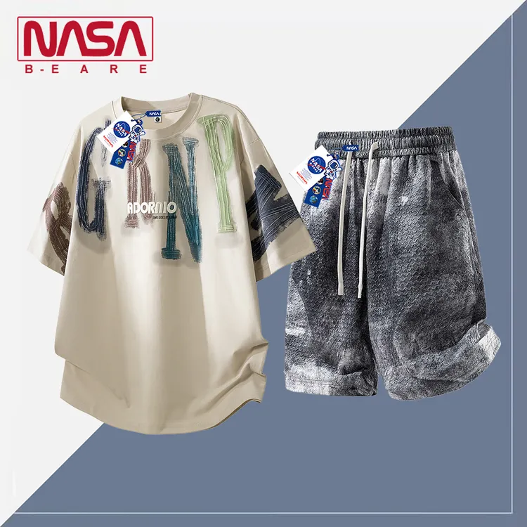 NASA联名夏季男士潮牌短袖短裤套装宽松休闲潮流青少年运动两件套
