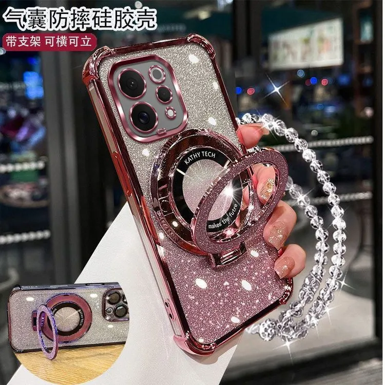 vivoS50手机壳V2528A轻奢女款闪粉四角气囊防摔带镜头膜支架手链