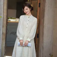 十三余小豆蔻儿[乘云]2025秋新款宽松慵懒风米色新中式连衣裙女装