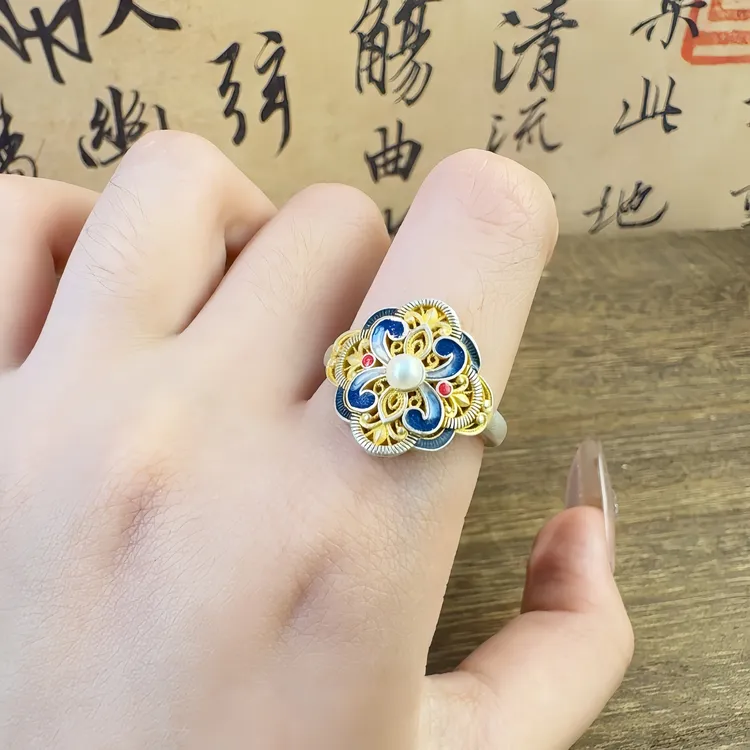 合金戒指 描金珐琅蝴蝶戒指宫廷复古国风百搭