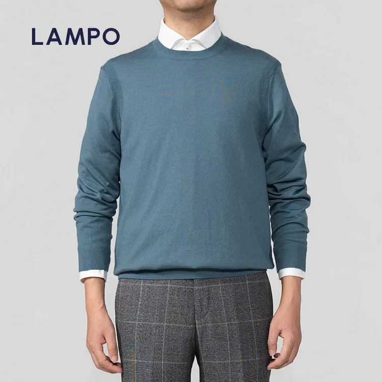 LAMPO/蓝豹【丝毛绒圆领毛衫】秋冬季男士高品毛衣打底绿色套头薄款