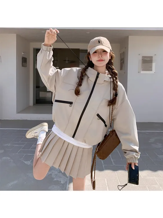 短外套防晒衣连帽宽松慵懒风秋季防风外套休闲女拉链