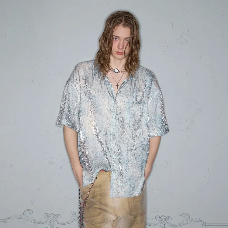 【假日系列】Rocawear夏季光感缎面皱痕肌理凉感宽松遮阳衬衫衬衣