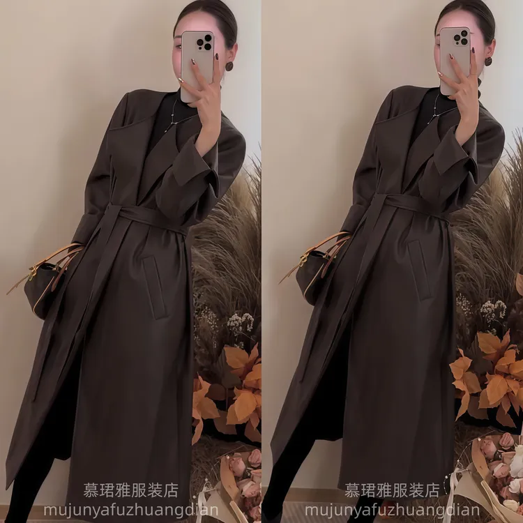 长款长袖秋季适中修身型立领风衣韩版轻奢收腰服装