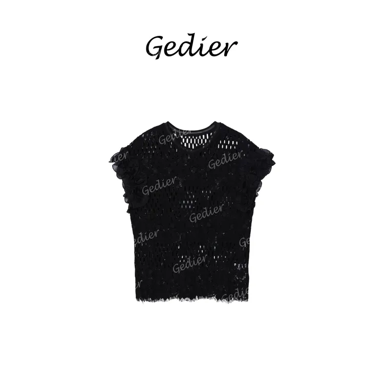 【歌蒂尔】蕾丝镂空花边设计感上衣 时尚独特T恤短袖小衫 TG520926Y