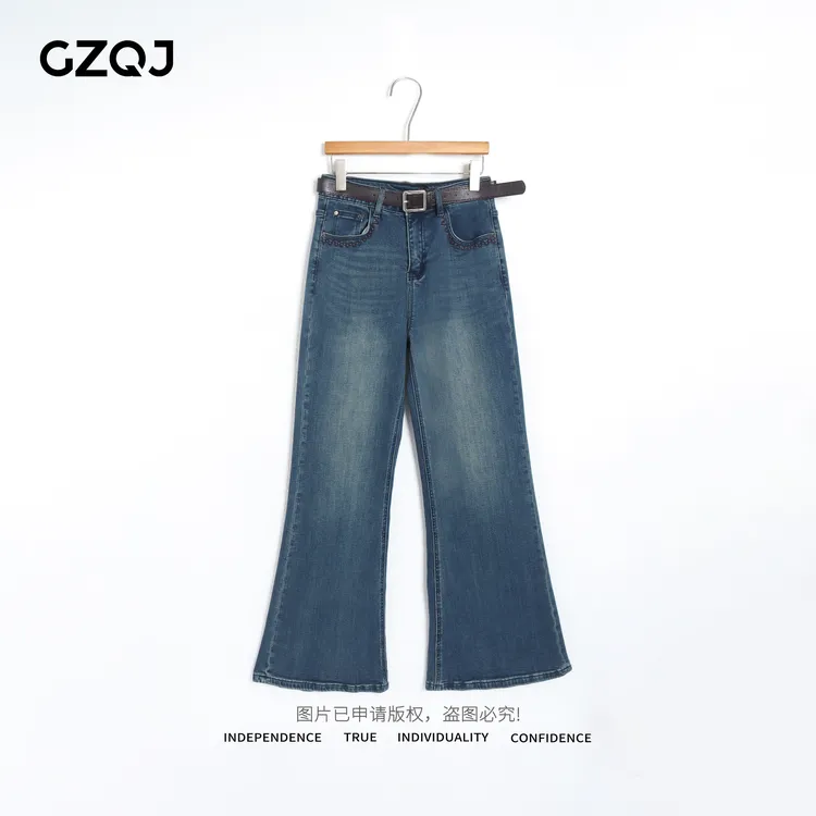 老琴私服【长腿秘籍】琥珀流光风设计感直筒喇叭牛仔裤子女秋23921