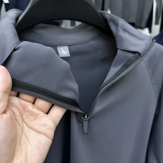 加绒加厚户外运动长袖t恤男士秋冬半拉链立领男士纯色卫衣打底衫