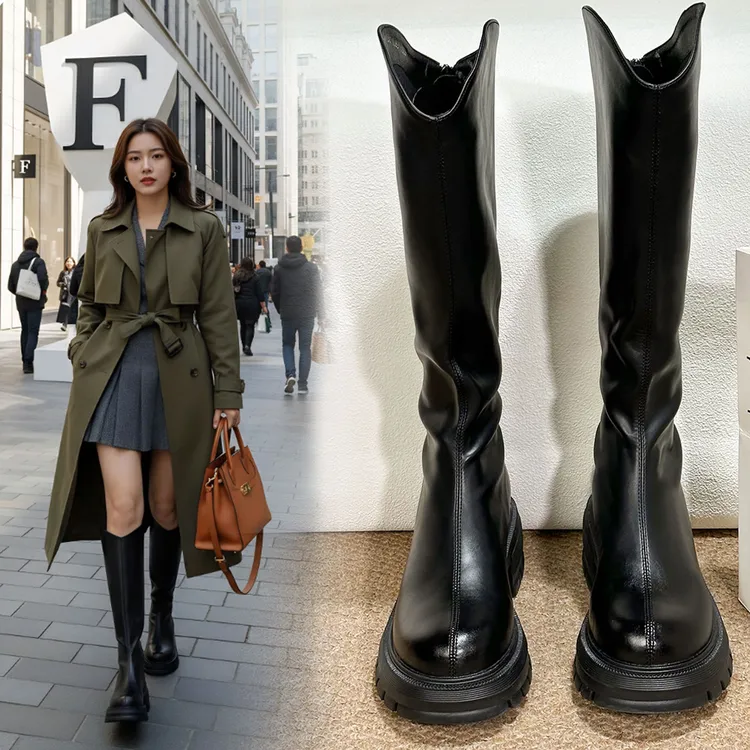 2025新款冬季保暖搭子厚底长筒加绒高筒冬季新款骑士女靴LD1683