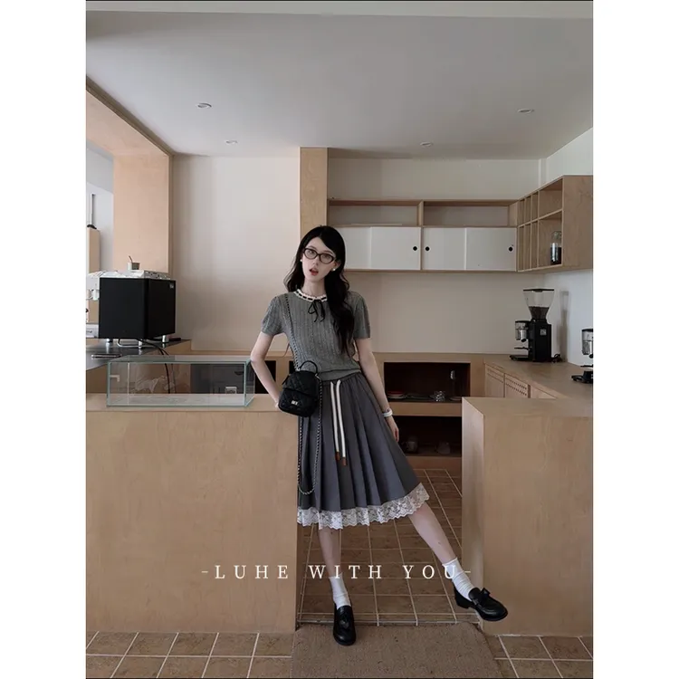 LUHE【温特学院】hehe私服~莱赛尔亚麻针织T恤+人棉裙裤