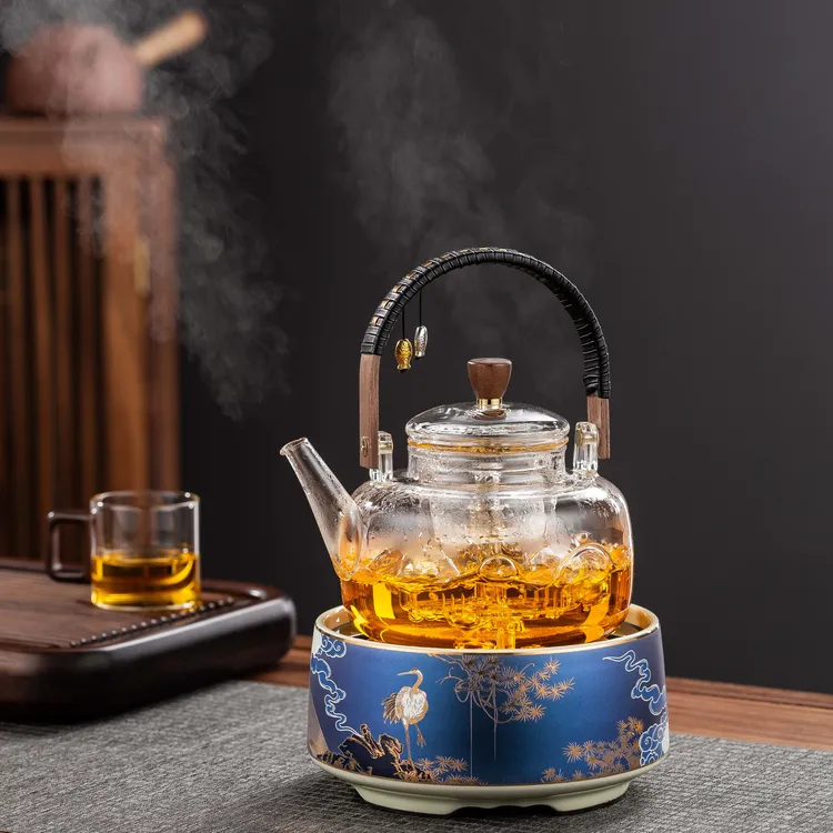 2025新款玻璃煮茶壶烧水烧茶蒸煮一体电陶炉高硼硅玻璃煮茶器套装