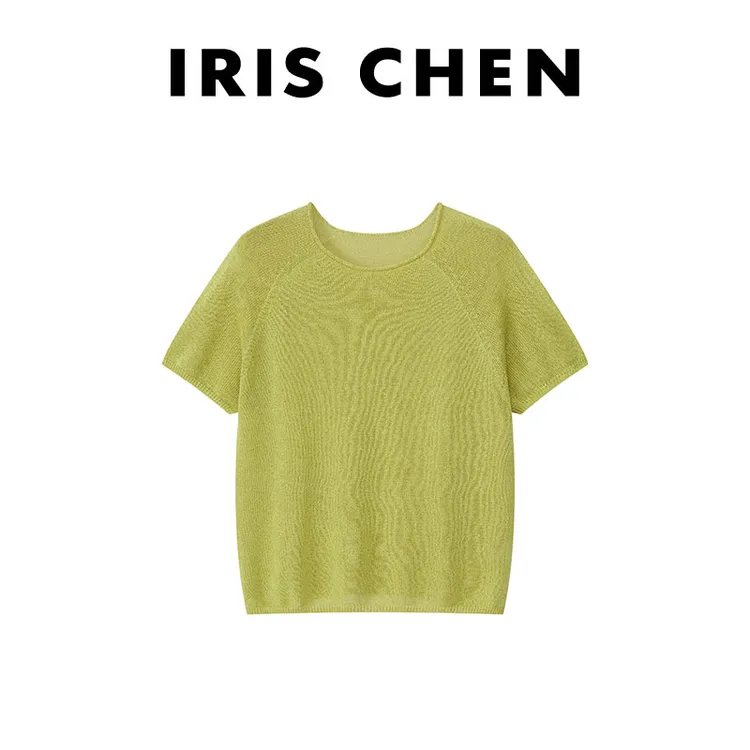 现货IRIS CHEN 苏打绿 2025夏款莱赛尔天丝桑蚕丝百搭短袖25SY431