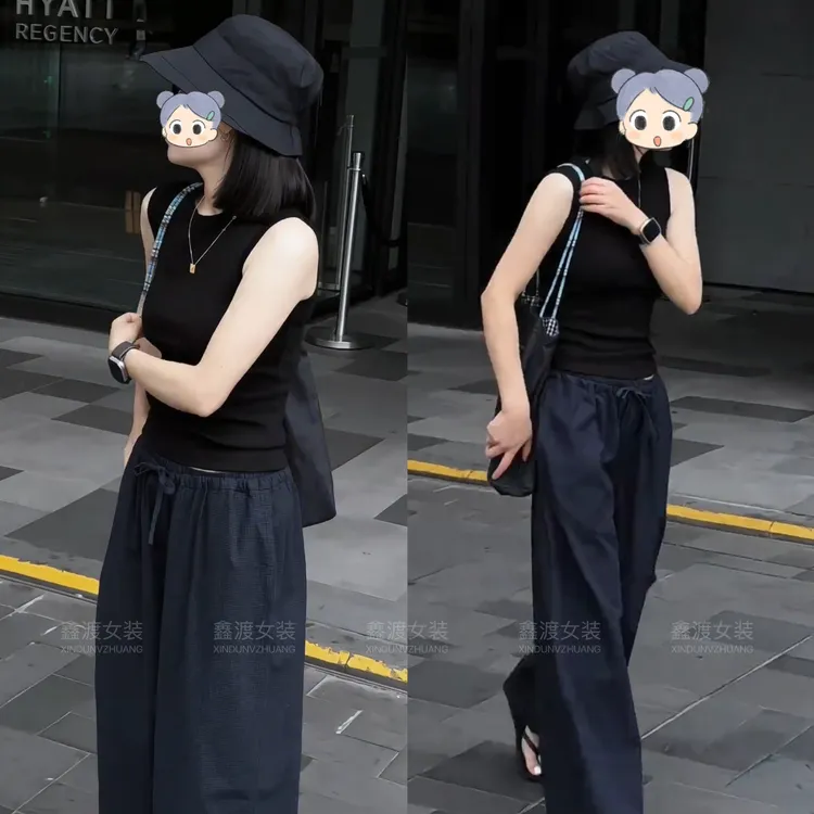 2025夏季新款时尚显瘦气质女士网红洋气两件套百搭款D5408