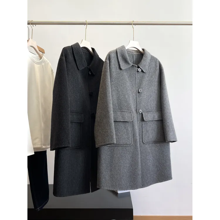 T【羊毛双面呢】老钱风松驰感毛呢子中长款大衣外套F554 女装 H7425