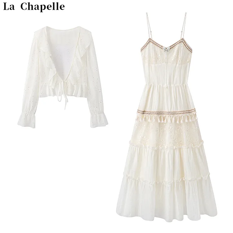 La Chapelle/拉夏贝尔异域名族风重工开衫外套显瘦连衣裙两件套女