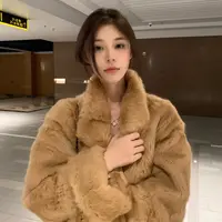 【韩女千金】冬日中古兔 定染中古真兔毛皮草毛毛外套新款