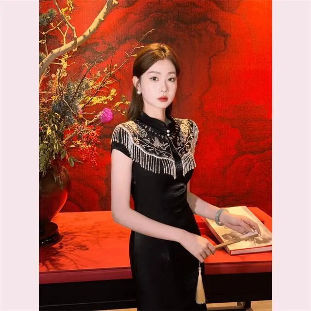 新中式国风复古旗袍连衣裙女春季新款收腰显瘦长裙绝美百搭裙子潮