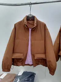  114区2510咖色韩版口袋拉链立领工装棉服
