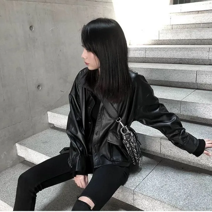 海澜之家运动【清仓】chic原宿皮衣女短款外套2025新款显瘦韩版宽松