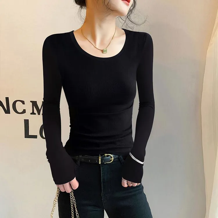 莫代尔黑色低领打底衫女春秋冬2025新款圆领长袖内搭修身洋气上衣
