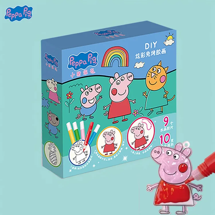 小猪佩奇炫彩免烤胶画挂饰儿童手工diy材料填色男女孩益智玩具