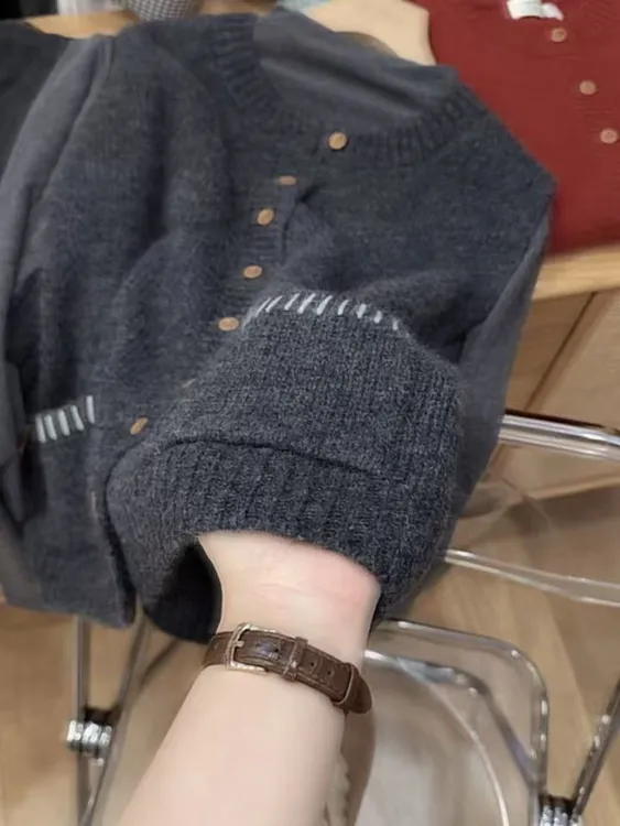 七言家巨好看！#石墨灰明线口袋马甲开衫@