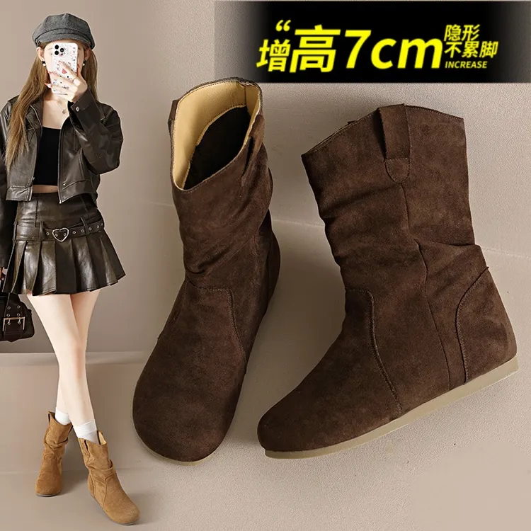 内增高百搭勃肯短靴子女2025秋季新款薄款小短靴西部牛仔瘦瘦单靴