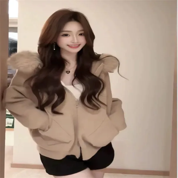 毛领连帽针织开衫外套毛衣女今年秋冬新款温柔减龄加厚外穿上衣潮