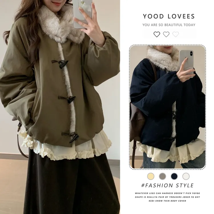 短外套复古翻领牛角扣时尚女冬季新款韩系加厚保暖宽松休闲短外套