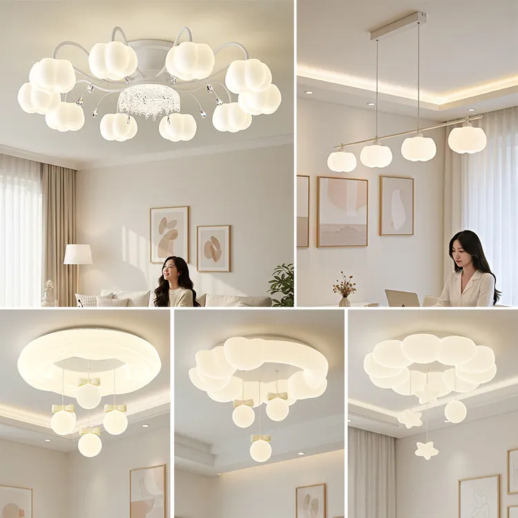 奶油风客厅灯北欧温馨创意南瓜大风力静音餐厅吸顶灯全屋套餐吊灯