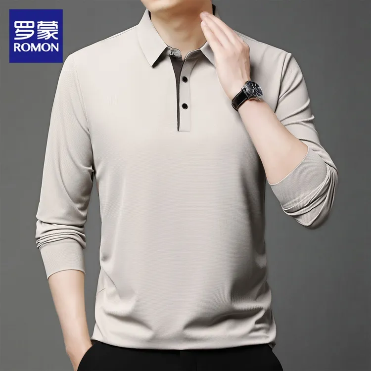 罗蒙男士长袖POLO衫秋季新款高端轻奢商务休闲翻领打底上衣服男装