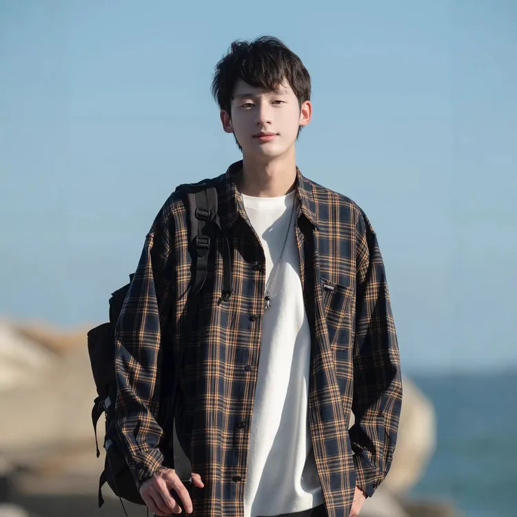 格子衬衫男长袖春秋男生2024新款秋装秋季薄男士衬衣男款