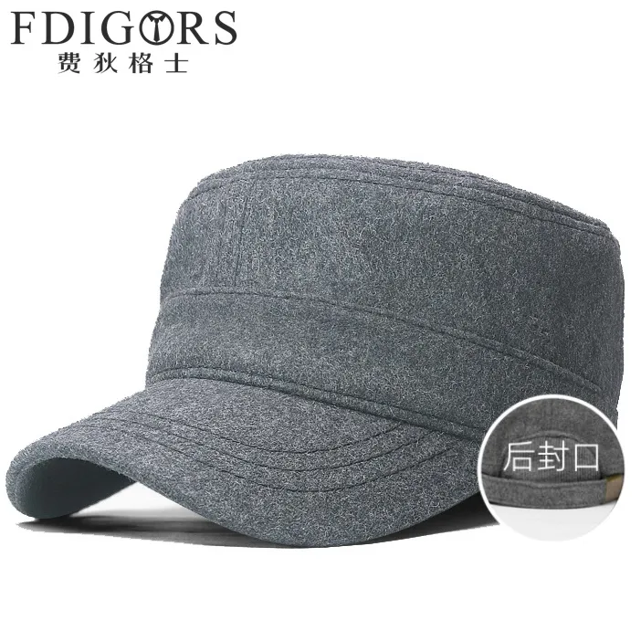 FDIGORS后封口帽子男款冬季高级感大头围羊毛呢加绒鸭舌帽平顶帽