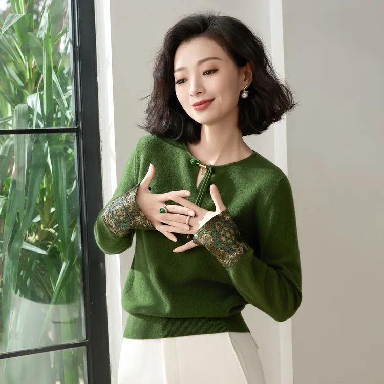 西子/【琅琊梦】100羊毛拼非遗宋锦新中式针织衫/MSTJ534