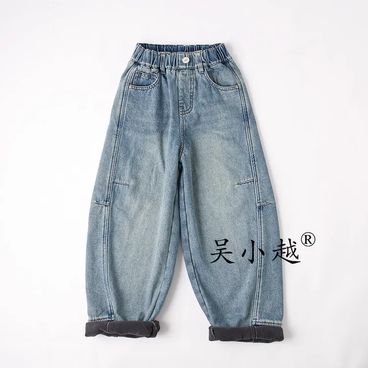 吴小越w1783男童加绒牛仔裤冬款刺绣痞帅男孩冬新款韩版长裤
