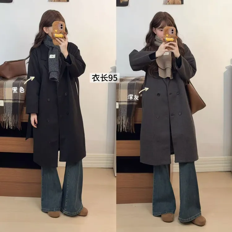 小个子定制夹棉毛呢大衣韩系时尚百搭款6