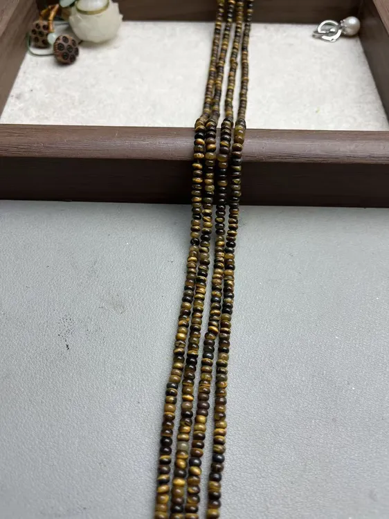 天然4/2mm左右黄虎眼石算盘珠散珠半成品长度38cm左右可DIY当配珠
