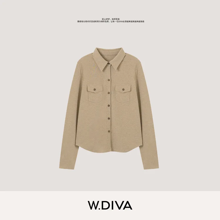 W.Diva【老钱衬衫】早秋老钱风口袋长袖衬衫松驰感外套女53S172965