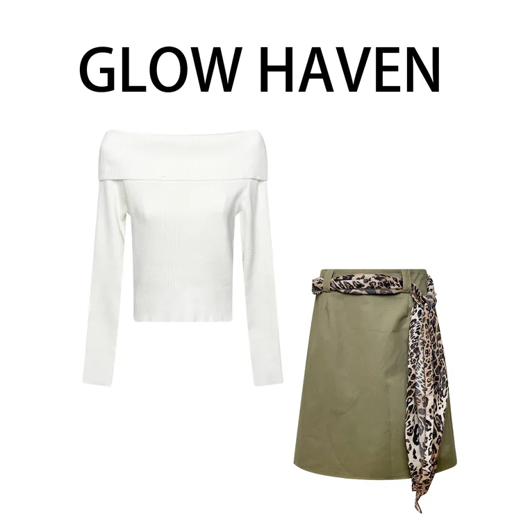 纯欲御姐范设计感露肩休闲洋气小众针织长袖上衣高腰包臀半身裙女