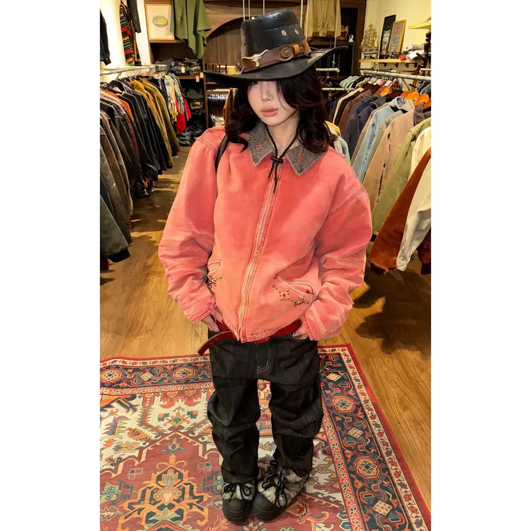 cleanfit美式水洗铆钉夹克棉服男款冬季做旧J97街头潮流厚款外套