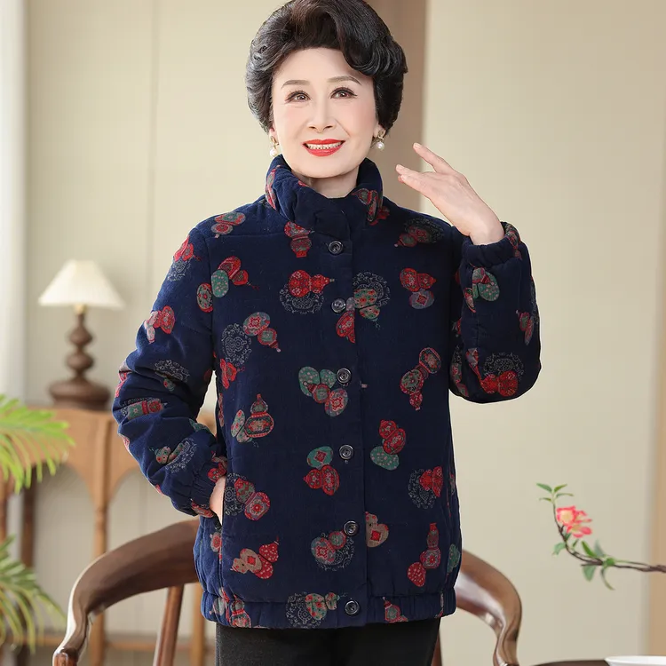 妈妈冬季加厚棉衣中老年女老人太太保暖外套奶奶100%纯棉加绒棉袄