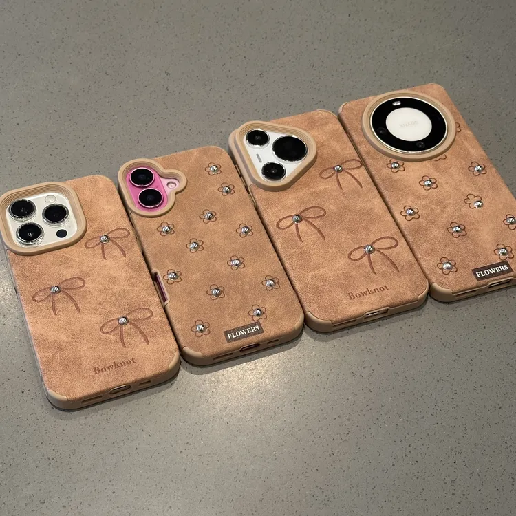 欧克里里棕色蝴蝶结适用苹果16手机壳iPhone17小米vivoppo华为P70