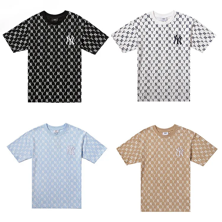 mlb短袖潮牌夏季新款经典老花满印字母NY宽松休闲百搭男女情侣T恤