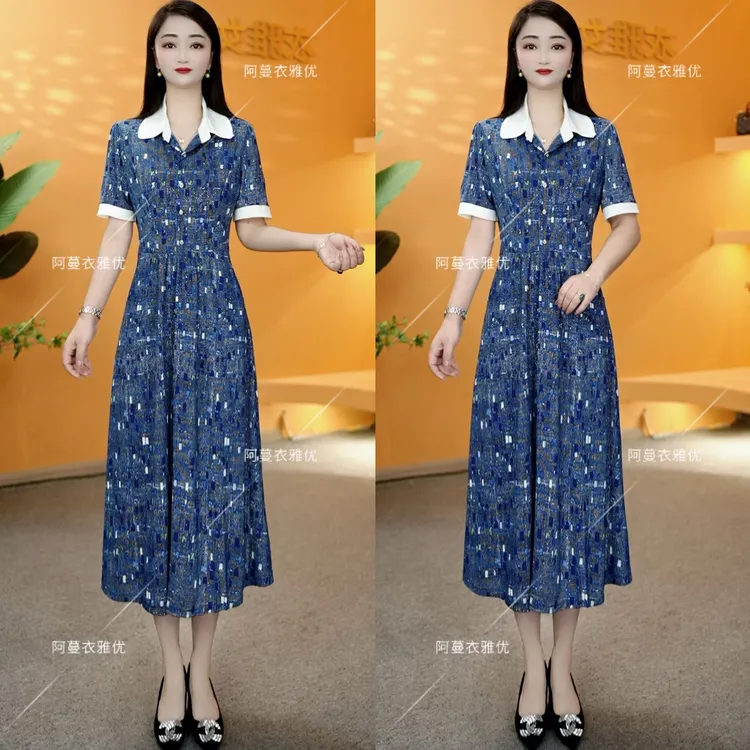 【衣雅严选】8089-1831#新款原版翻领冰羽丝气质显瘦新款连衣裙