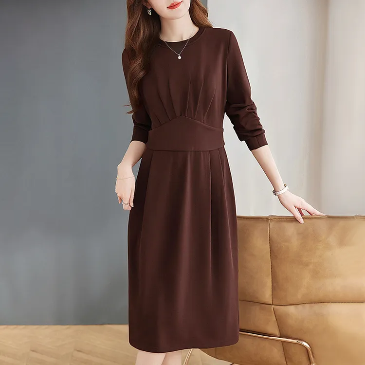 芳妮诗高级长袖连衣裙女2025新款冬装胖MM大码女装洋气直筒裙子女