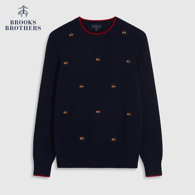 布克兄弟男秋冬新圆领绵羊毛刺绣LOGO针织毛衣BB100201473N3