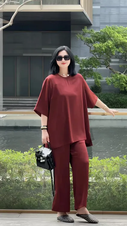 【缎面套装】巴瑟大码女装6991上衣搭配6992裤子宽松显瘦百搭套装