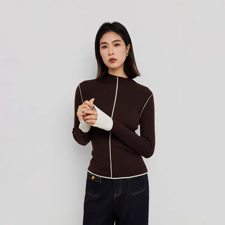 ZHENXI【虾线毛衣】高个子加长秋冬撞色线条感毛衣25QDJJ0754