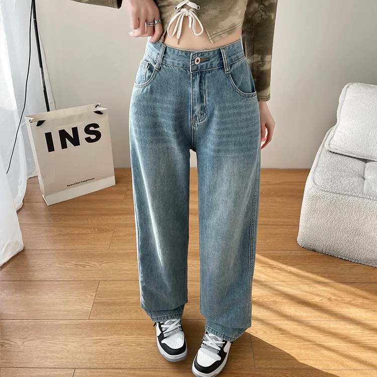 2025年新款小个子垂感显瘦学院裤高腰阔腿裤牛仔裤女直筒裤1526