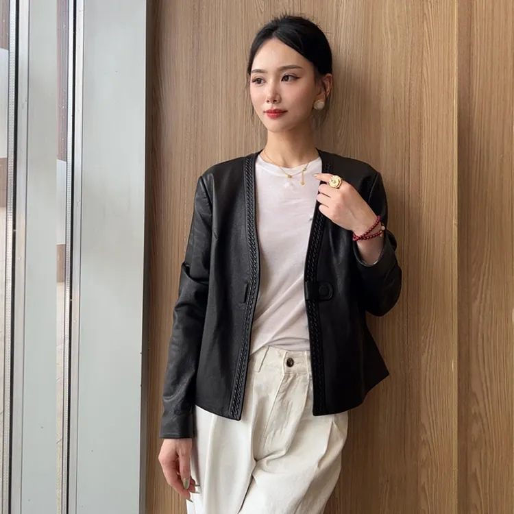 58006【氛围感】女士小绵羊皮衣外套皮西服春秋款气质时尚百搭显瘦